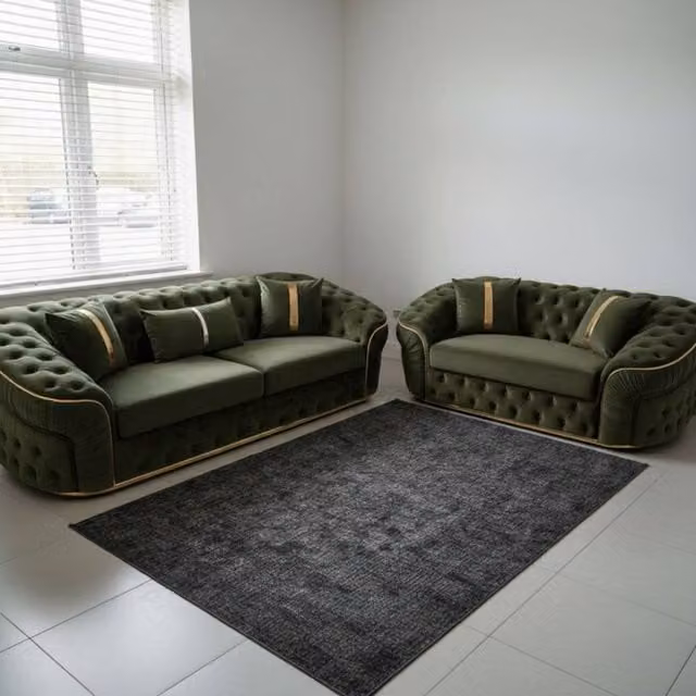 Stratus Interiors Ambassador 2+3 Sofa Set in Green Velvet with Silver Trim
