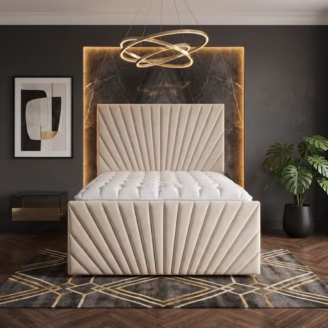 Somnior Beds Ltd Sunrise Velvet Divan Bed with Hybrid Mattress and Drawers in Beige, W/D/H: 180 x 200 x 137.16 cm