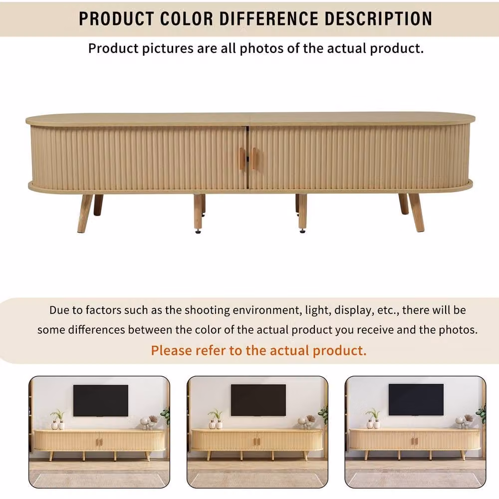 Merax Brown Minimalist Media Entertainment Centre with Drawers and Sliding Doors W/D/H: 175 x 40 x 42 cm – 4