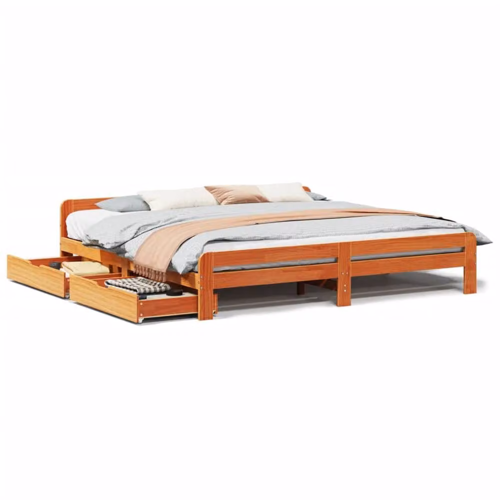 Berkfield Home Rustic Solid Pine Bed Frame in Waxed Brown, 200 x 200 cm – 2