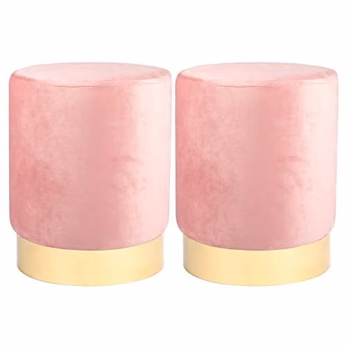 Harbour Housewares Round Velvet Pouffe in Pink, W/D/H: 29 x 29 x 36 cm – 1