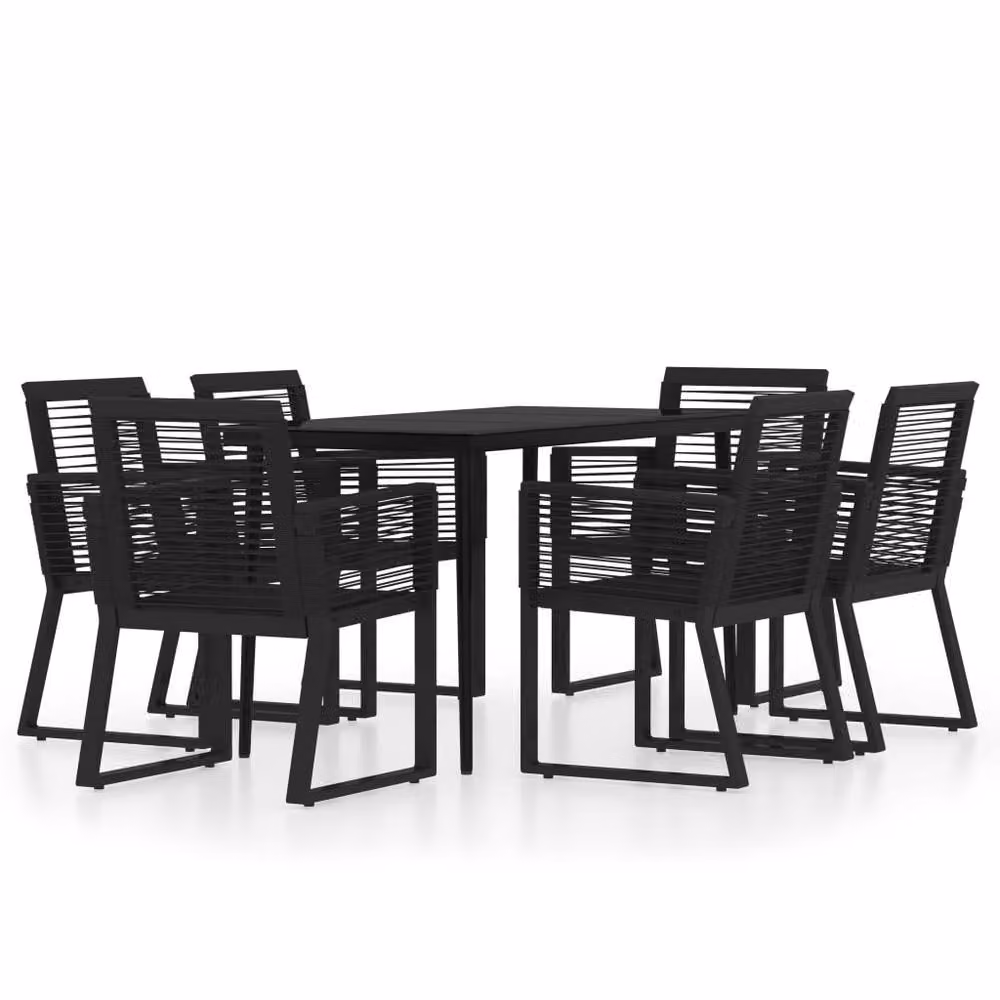 Berkfield Home 7 Piece Black Modern Garden Dining Set with Metal, Glass and Rattan – 2