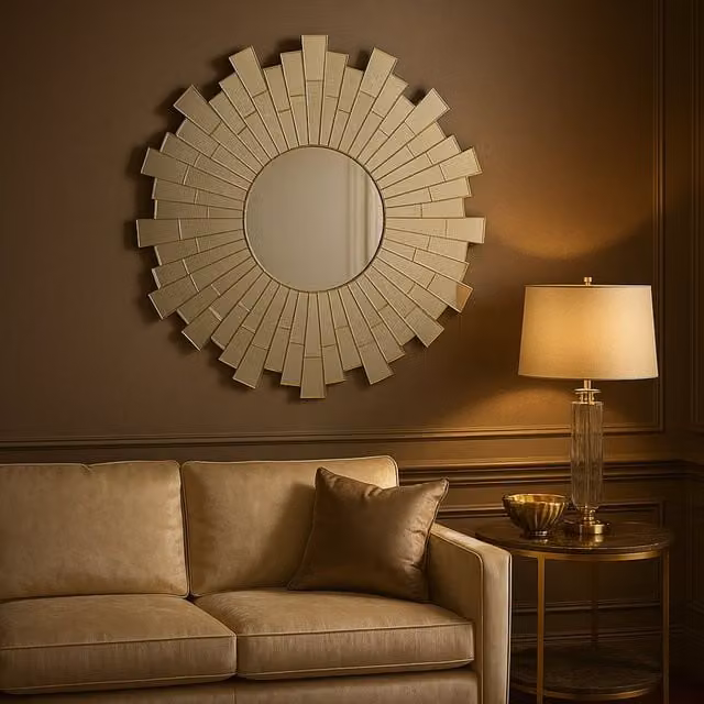 Premier Housewares Round Geometric Glass and Metal Wall Mirror in Silver – 1