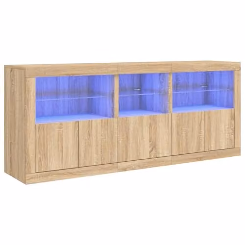 vidaXL Modern Sideboard with Integrated LED Lights in Sonoma Oak, W: 162 cm, D: 37 cm, H: 67 cm – 1