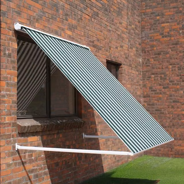Primrose 2.5m Drop Arm Window Awning Half Cassette in Green and White Stripe