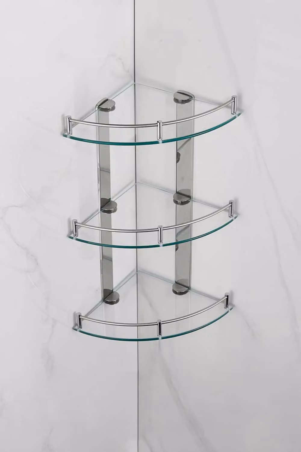 Living and Home 3-Tier Wall Mounted Corner Shower Shelf Caddy with Rail in Silver and Tempered Glass – 2
