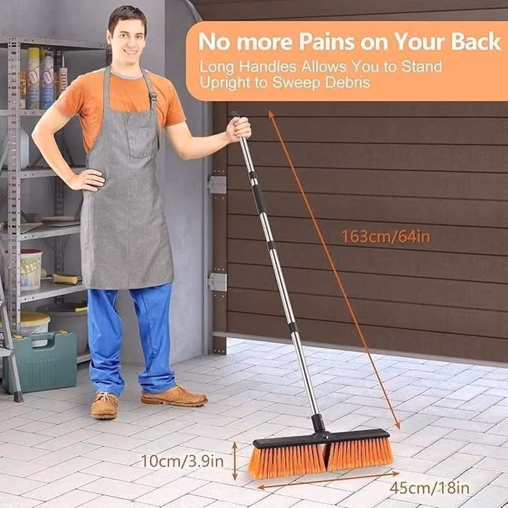 VOGREX Heavy Duty Garden Push Broom with Telescopic Handle, Orange/Multicolour, Width: 45.72 cm – 2