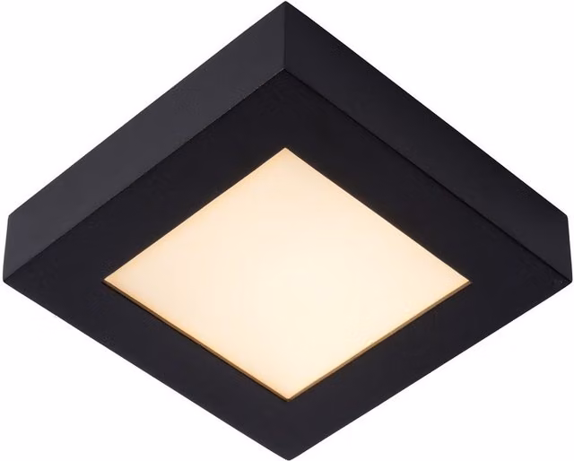 Lucide Brice-Led Modern Square Flush Ceiling Light in Black, IP44, Diameter: 16.8 cm