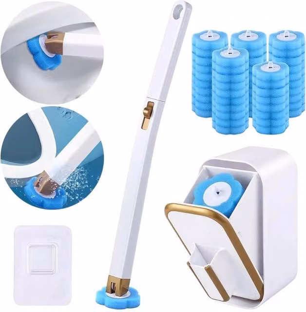 NESTLUNE Disposable Toilet Brush Wand with Freestanding Holder and 48 Refills, White