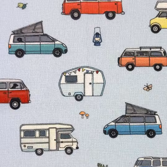 Emma Lawrence Cosy Campers Fabric Sky Blue Multicolour Adult Bedding