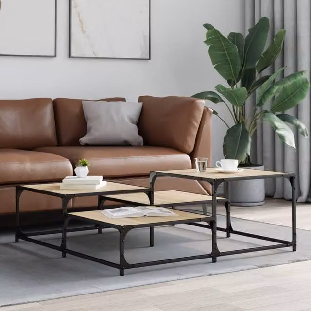 Berkfield Home Sonoma Oak Coffee Table in Light Brown, W/D/H: 107 x 107 x 40 cm