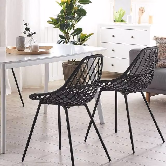 Wyld and Coco Scandi Net-Back Dining Chairs, Set of 2, Black – 1