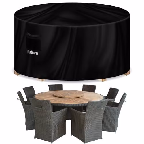 Futura Waterproof Round Garden Furniture Cover in Black, 420D Oxford Fabric, W: 128 cm, H: 71 cm – 1
