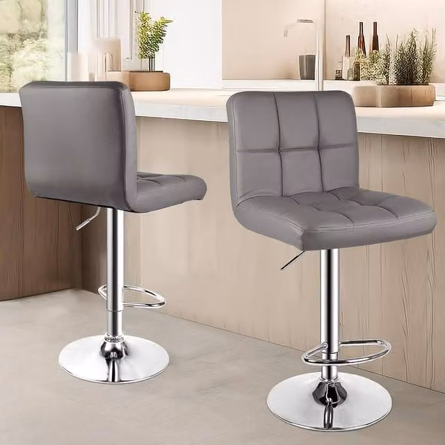Gartistgo Set of 2 Adjustable Swivel Bar Stools in Grey PU Leather