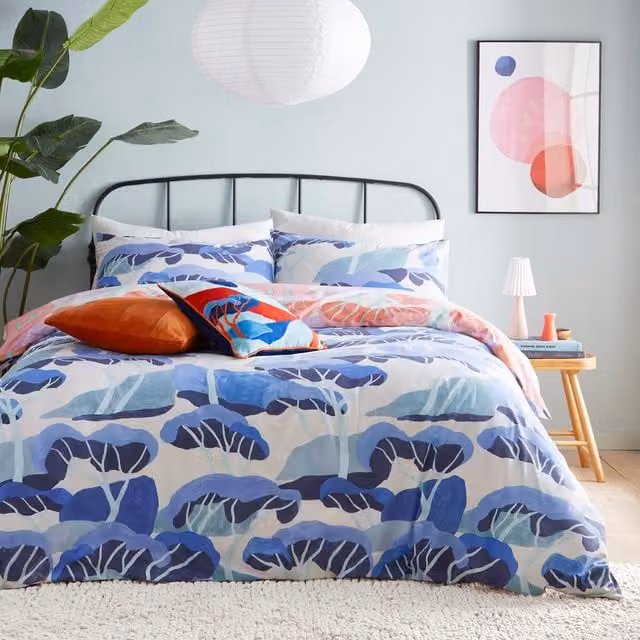 D'Azure Abstract Reversible Duvet Cover Set, Multicolour and Blue, 140 x 200 cm