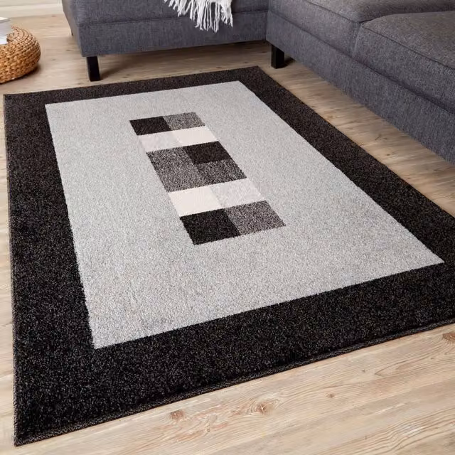 THE RUGS Modern Geometric Area Rug in Grey and Black, W: 80 cm, L: 150 cm