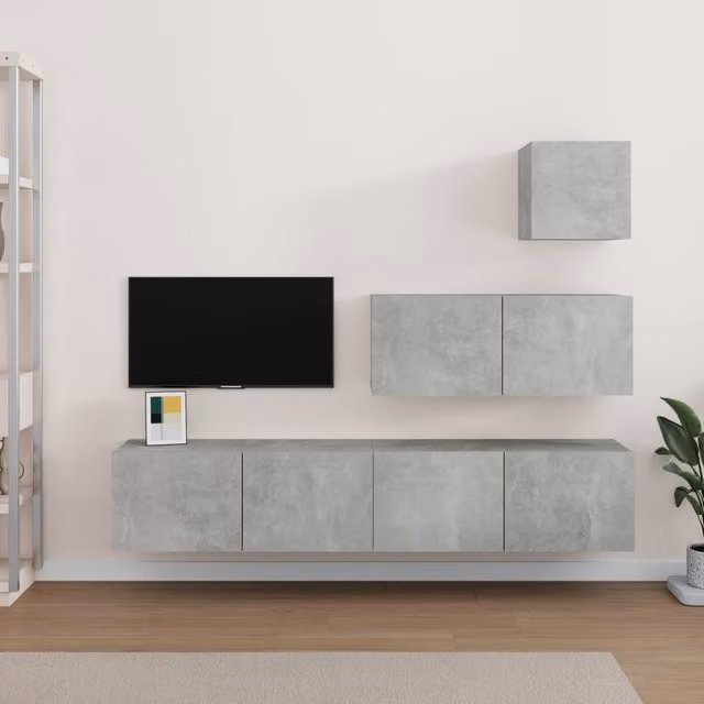 Berkfield Home 4 Piece Modern Wall Mounted TV Cabinet Set in Matt Concrete Grey
