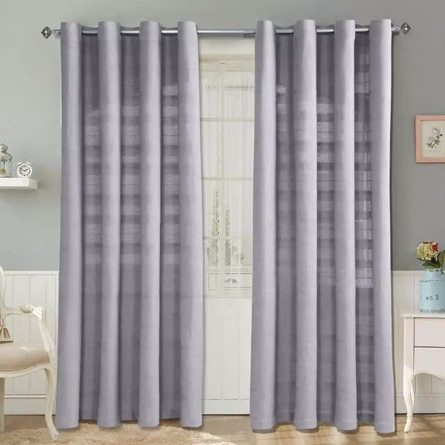Homescapes Cotton Rajput Ribbed Curtain Pair in Silver Grey, Width: 137 cm