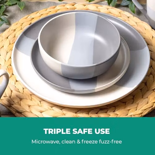 Royalford 16 Piece Stoneware Dinnerware Set in Grey and White, Microwave and Dishwasher Safe – 5