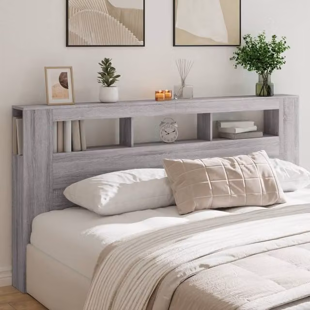 Berkfield Home Grey Sonoma LED Headboard with Integrated Shelf and USB Charging Port, Width: 200 cm