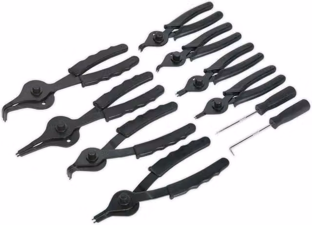 Loops 10 Piece Internal and External Circlip Pliers Set in Black Hardened Steel – 1