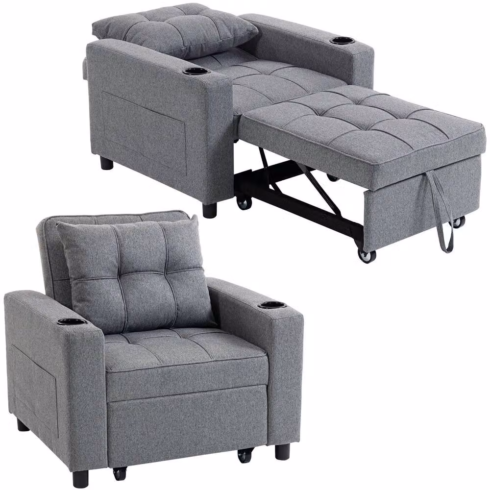 HOMCOM 3-in-1 Convertible Sofa Bed and Sleeper Chair with Adjustable Backrest in Dark Grey – 2