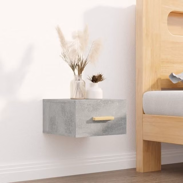 Berkfield Home Wall-mounted Bedside Cabinet in Concrete Grey, W/D/H: 35 x 35 x 20 cm