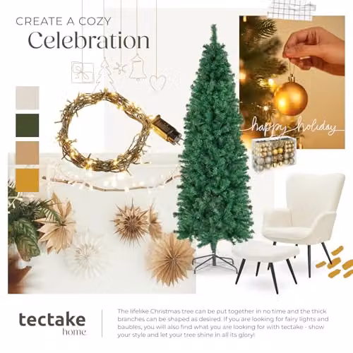 tectake Artificial Christmas Tree in Green with Lifelike Needles and Metal Stand, Height: 180 cm – 7