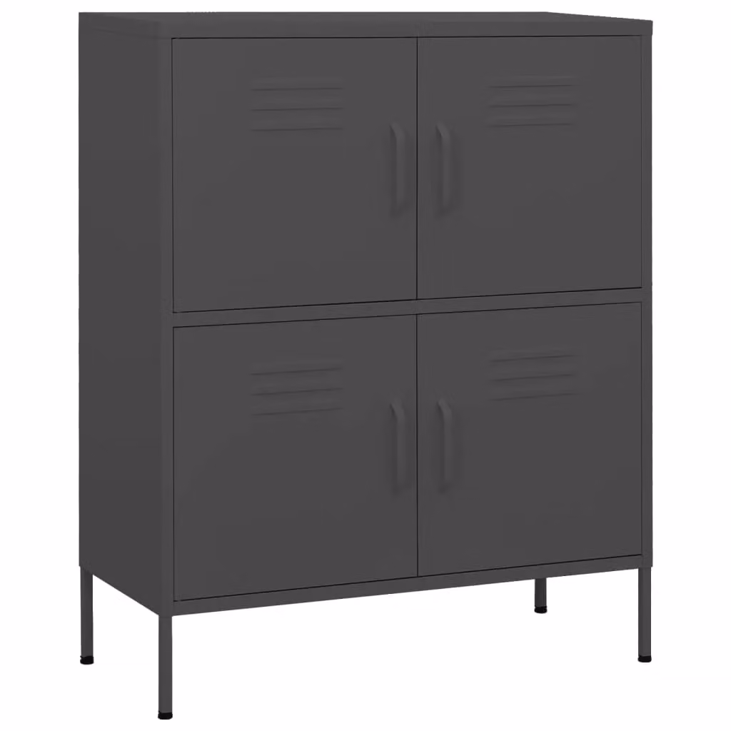 Berkfield Home Anthracite and Black Steel Storage Cabinet with Hinged Doors, W/D/H: 80 x 35 x 101.5 cm – 2