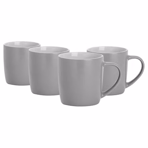 Argon Tableware Matte Grey Ceramic Stoneware Coffee Mugs, 350ml, Pack of 4