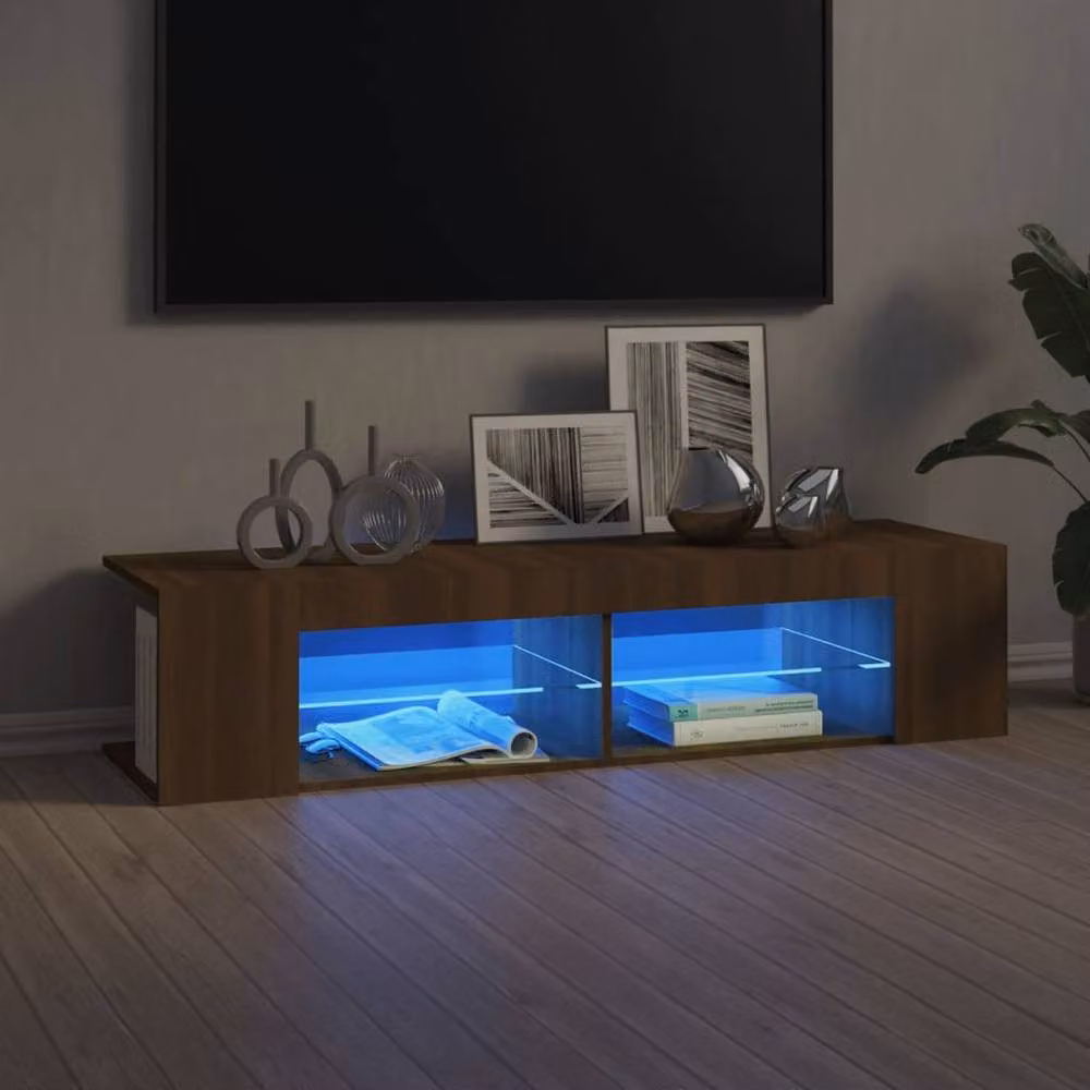 Berkfield Home Modern TV Cabinet with LED Lights in Brown Oak, W/D/H: 135 x 39 x 30 cm – 2