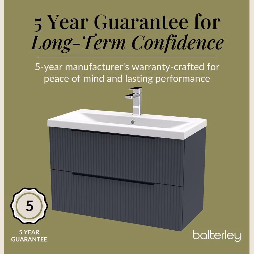 Balterley Fluted Front Wall Hung 2 Drawer Vanity Basin Unit, Dark Grey, W: 80 cm – 4
