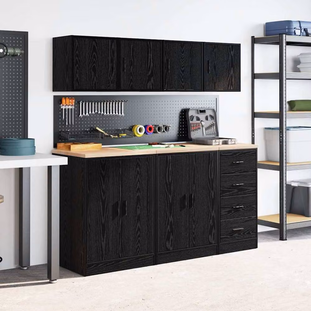Berkfield Home Set of 2 Black Wall Mounted Garage Cabinets in Engineered Wood – 3