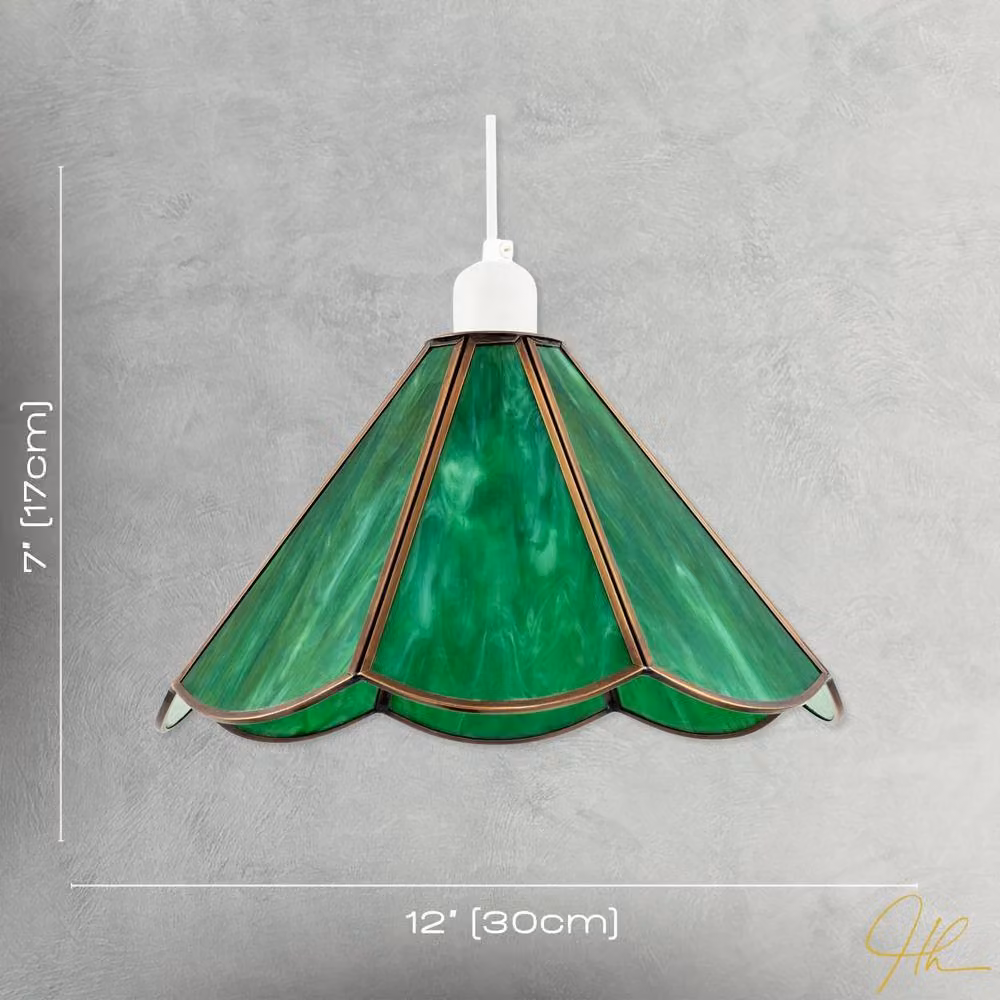 Happy Homewares Tiffany Glass Panelled Easy-Fit Pendant Shade in Green with Antique Brass Trim, Diameter: 30.48 cm – 4