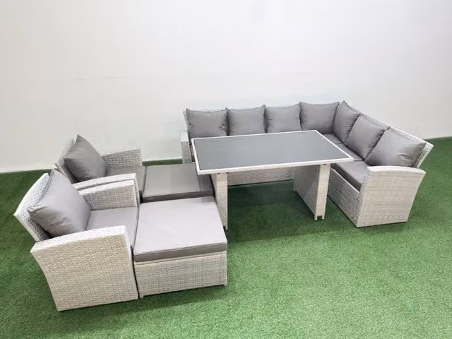 Fimous 10 Seater Wicker Rattan Corner Sofa Garden Furniture Set in Light Grey
