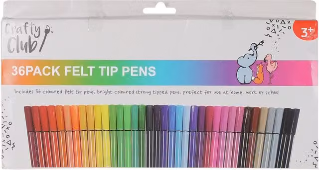 Crafty Club Multicolour Felt Tip Pens, Pack of 36