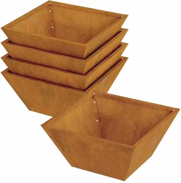 Berkfield Home Garden Bowl Planters, 5 Piece Set in Brown and Multicolour Weathering Steel, W/D/H: 35 x 35 x 15 cm – 1