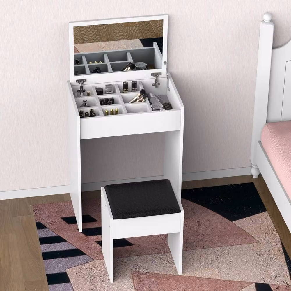 Havendro Dressing Table Set with Flip-up Mirror and Padded Stool in White, W/D/H: 60.2 x 40.2 x 79.0 cm – 3