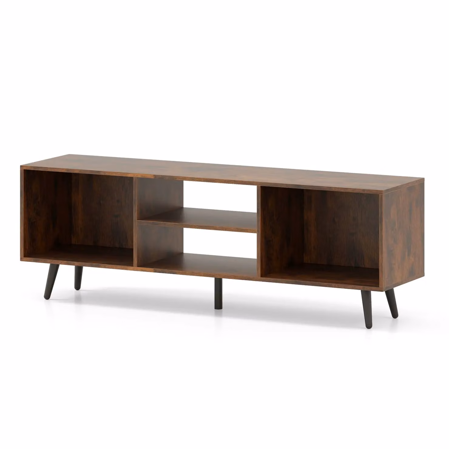 Gymax Mid Century Modern Entertainment Centre TV Stand in Brown, W: 120 cm, D: 30 cm – 8