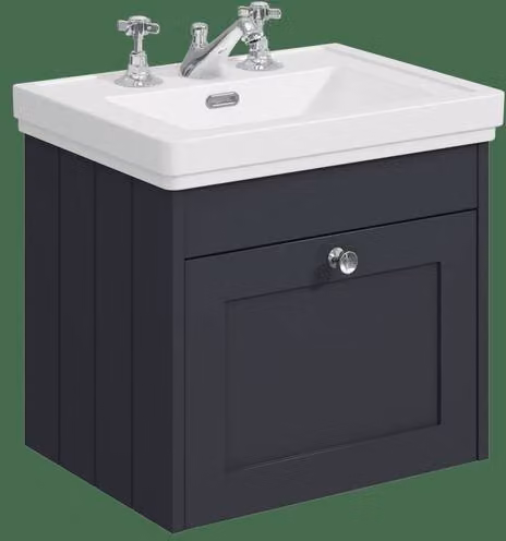 Balterley Classic 1 Drawer Wall Hung Unit with 3 Tap Hole Basin in Satin Dark Grey, Width: 50 cm – 1
