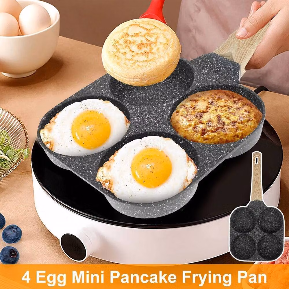 VOGREX Black Non-Stick Ceramic 4-Hole Egg and Pancake Frying Pan – 3