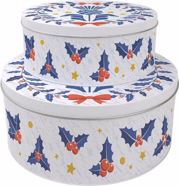 Purely Home Round Scottish Thistle Christmas Cake Tin Set in Multicolour