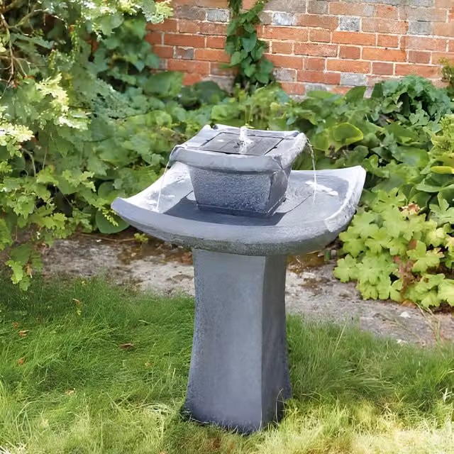 Primrose Grey Pagoda Stone Effect Solar Powered Cascade Bird Bath and Water Feature