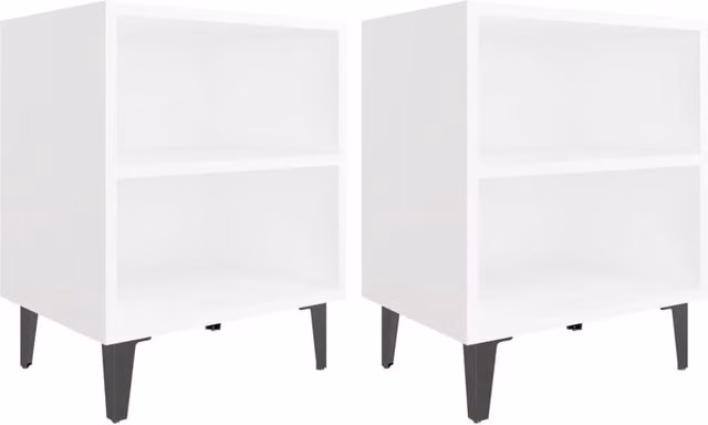 Berkfield Home Set of 2 White Bedside Cabinets with Metal Legs, W: 40 cm, D: 30 cm, H: 50 cm