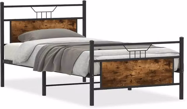 Berkfield Home Smoked Oak Bed Frame in Brown, W/D/H: 100 x 200 cm – 1