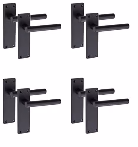Golden Grace Modern T-Bar Lever Latch Door Handle with Plate, Matt Black, 4 Pairs