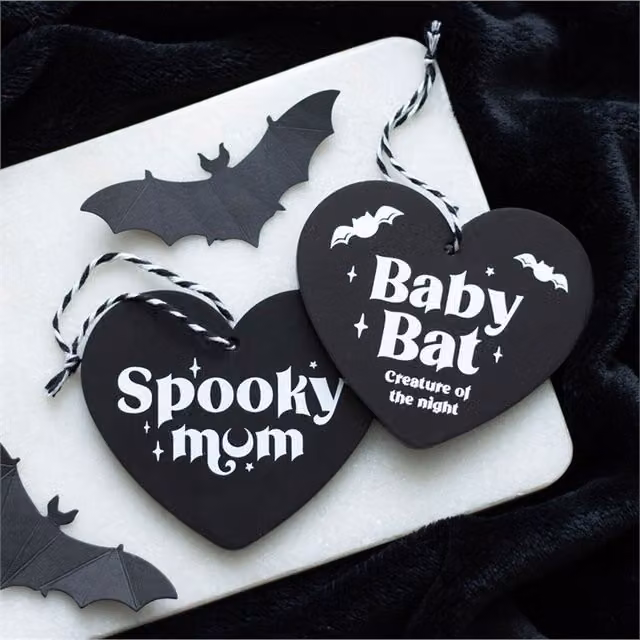 KDMK Baby Bat Creature Of The Night Hanging Heart Wall Plaque, Yellow