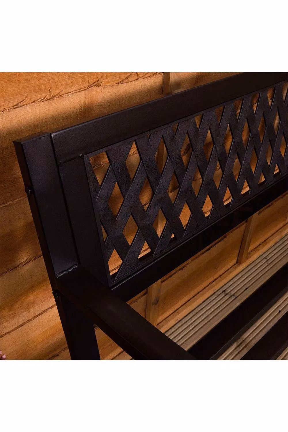 Home Discount Vida 3 Seater Steel Garden Bench with Lattice Design in Black – 3