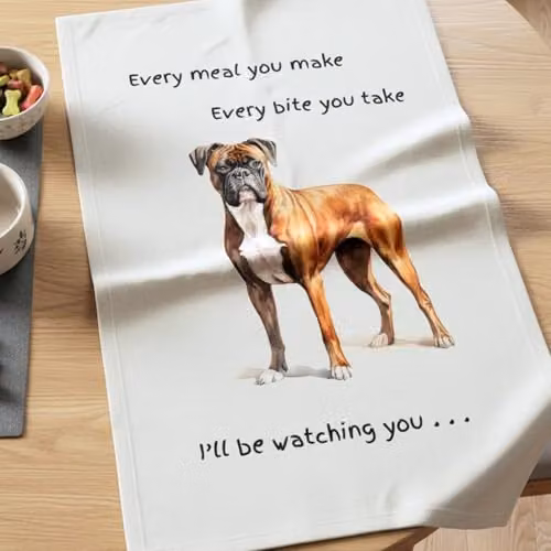 Animal Crackers Boxer Dog Novelty Cotton Tea Towel, White and Grey, 66 cm – 3