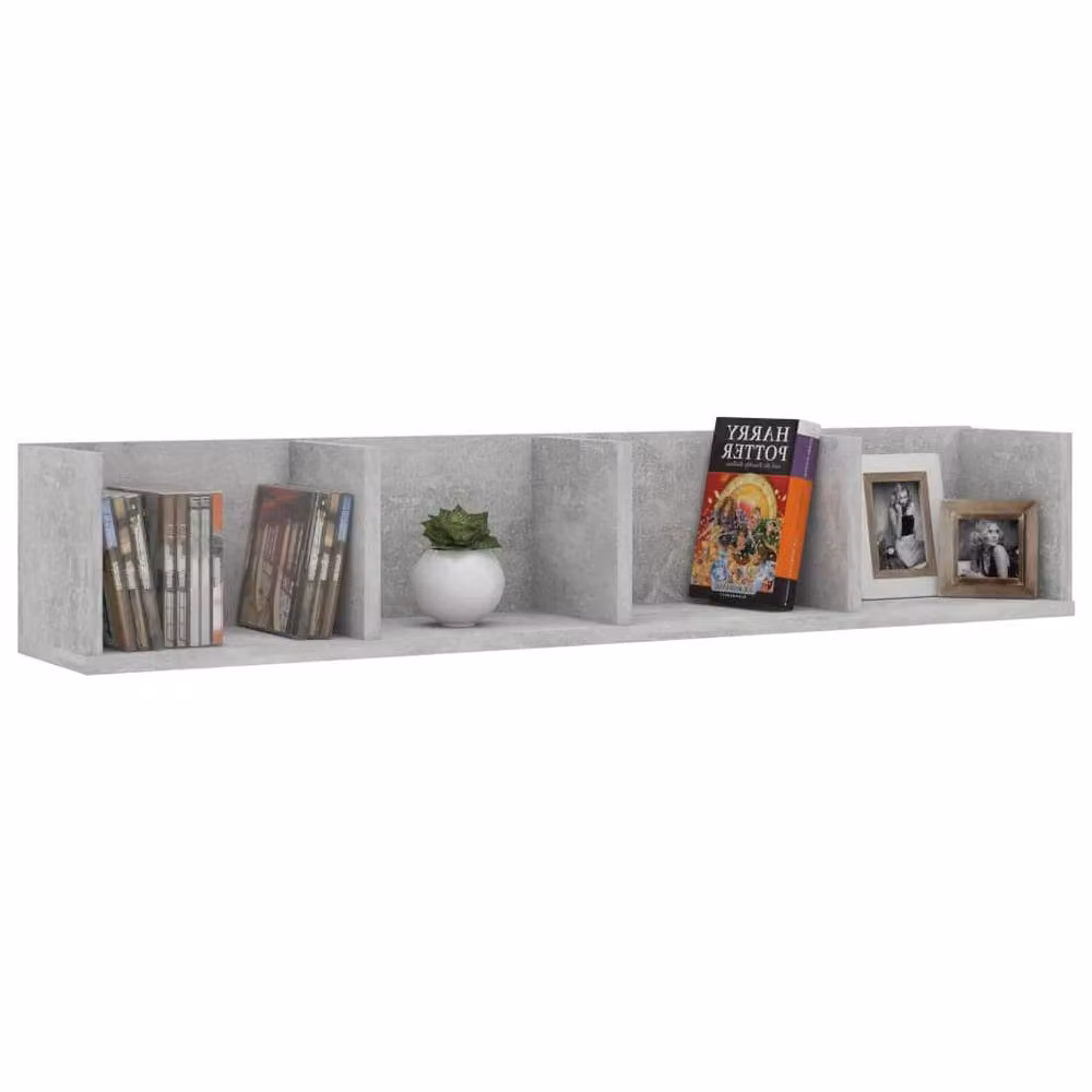 Berkfield Home CD Wall Shelf in Concrete Grey, W/D/H: 100 x 18 x 18 cm – 2